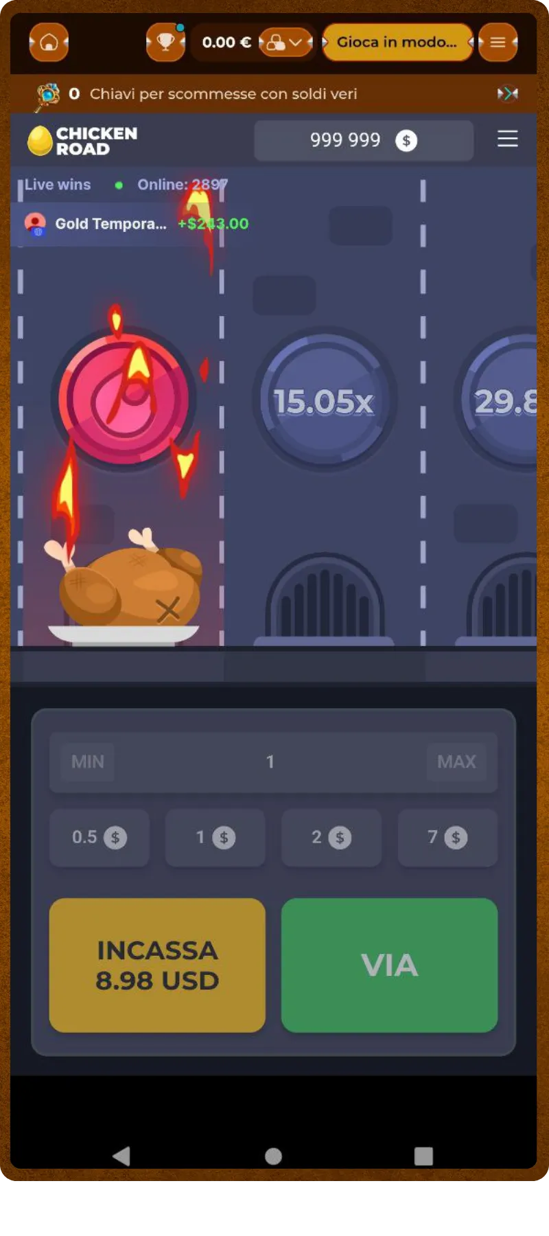 Interfaccia mobile Chicken Road